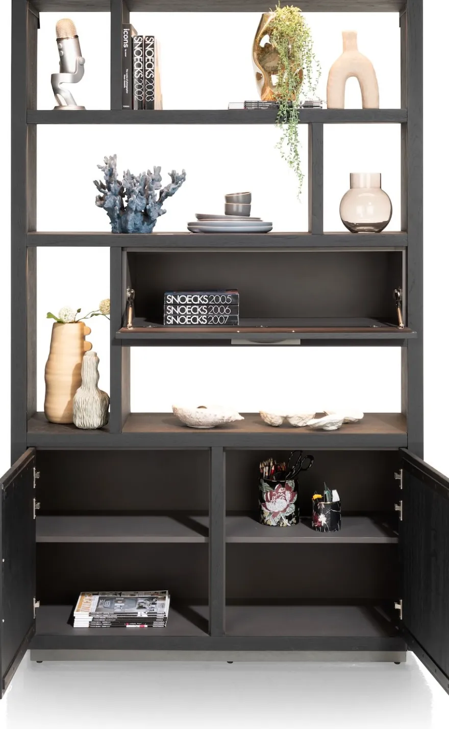 Pavie, bergkast open 125 cm - 2-deuren + 1-klep + 6-niches (+ LED) - natural