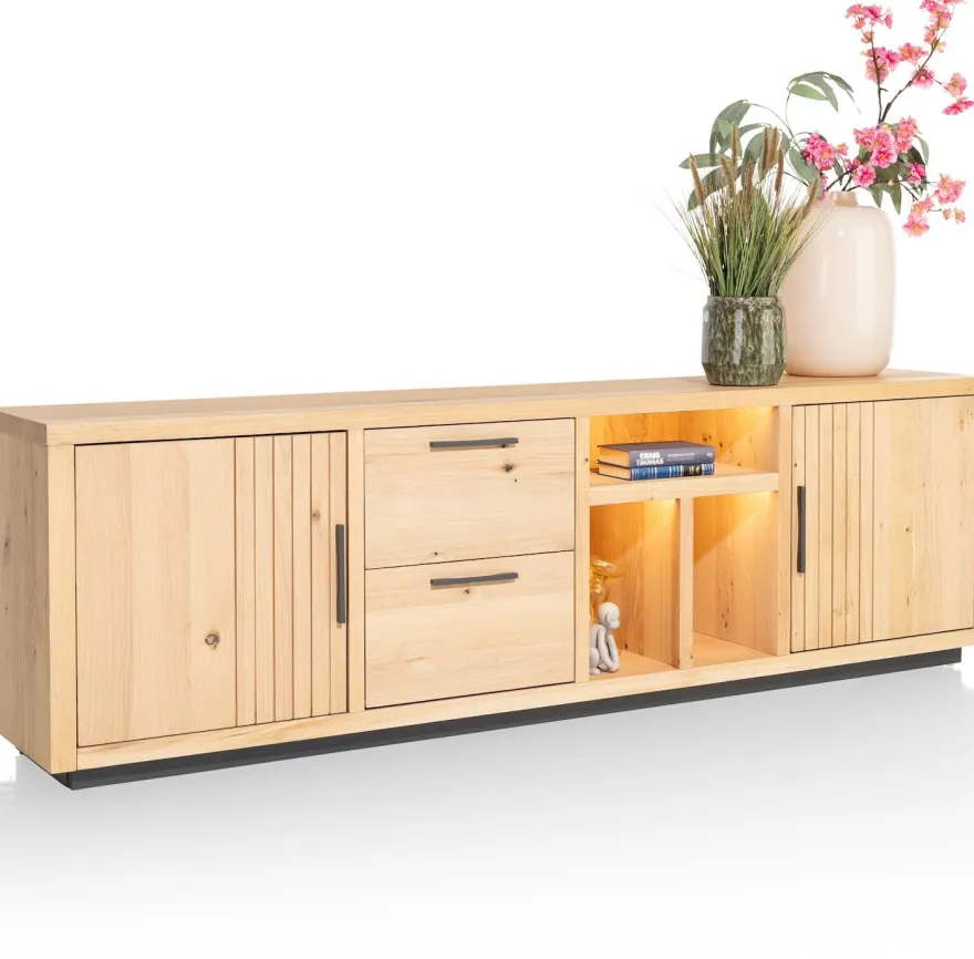 Pavie, dressoir 233 cm - 2-deuren + 2-laden + 3-niches (+ LED) - natural