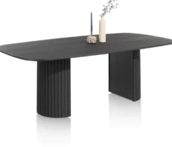 Pavie, eetkamertafel ovaal 240 x 120 cm (houten poot) - castle black