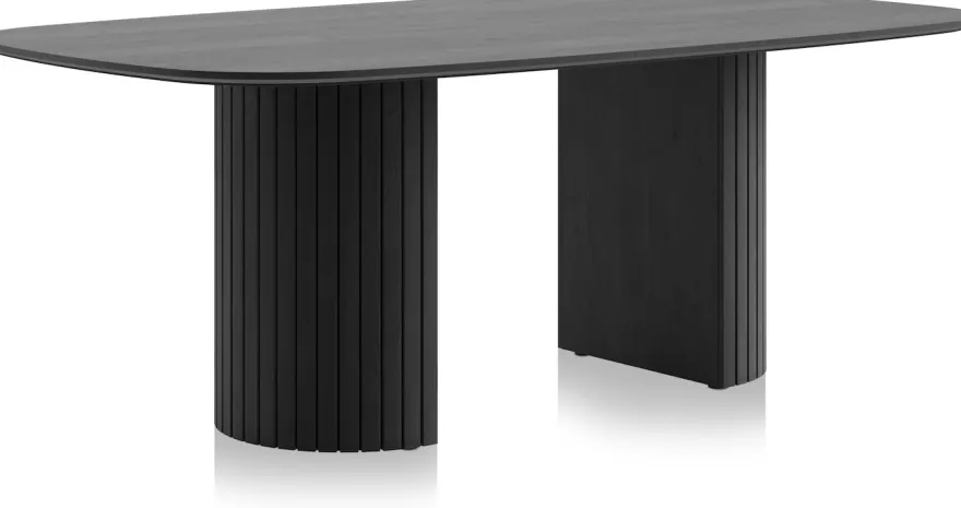 Pavie, eetkamertafel ovaal 210 x 120 cm (houten poot) - castle black