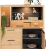 Pavie, highboard 125 cm - 1-deur + 2-laden + 1-klep + 3-niches (+ LED) - natural