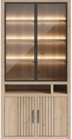 Pavie, vitrine 100 cm - 2-glasdeuren + 2-deuren + 2-niches (+ LED) - natural