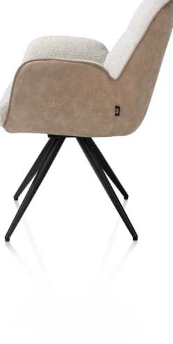 Pippa, Armstoel + pocket - 180 graden draaibaar - rough off black frame - knock down - combi oregon-sevilla - beige