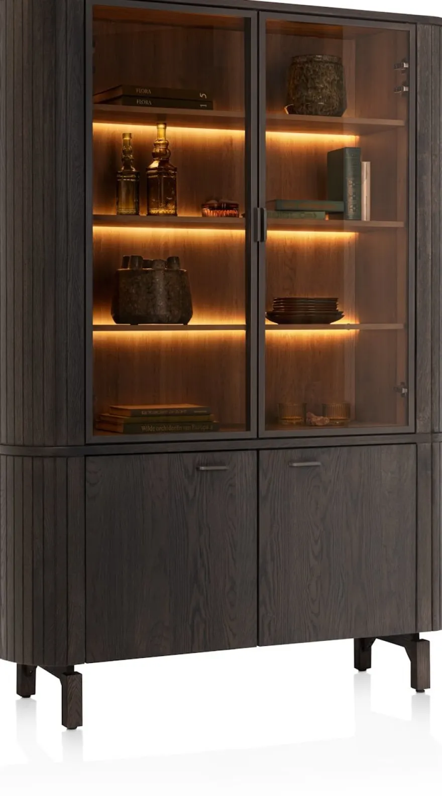 Ravello, buffet 150 cm - 2-deuren + 2-glasdeuren (+ LED) - Basalt