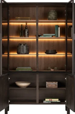 Ravello, buffet 150 cm - 2-deuren + 2-glasdeuren (+ LED) - Basalt