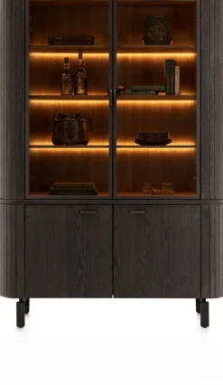 Ravello, buffet 150 cm - 2-deuren + 2-glasdeuren (+ LED) - Basalt
