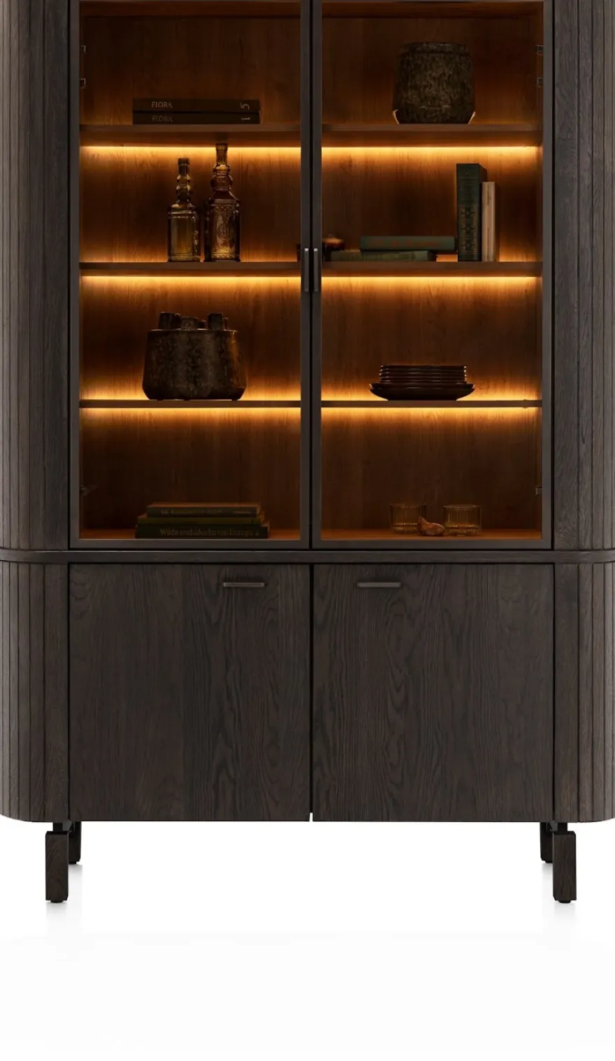 Ravello, buffet 150 cm - 2-deuren + 2-glasdeuren (+ LED) - Basalt