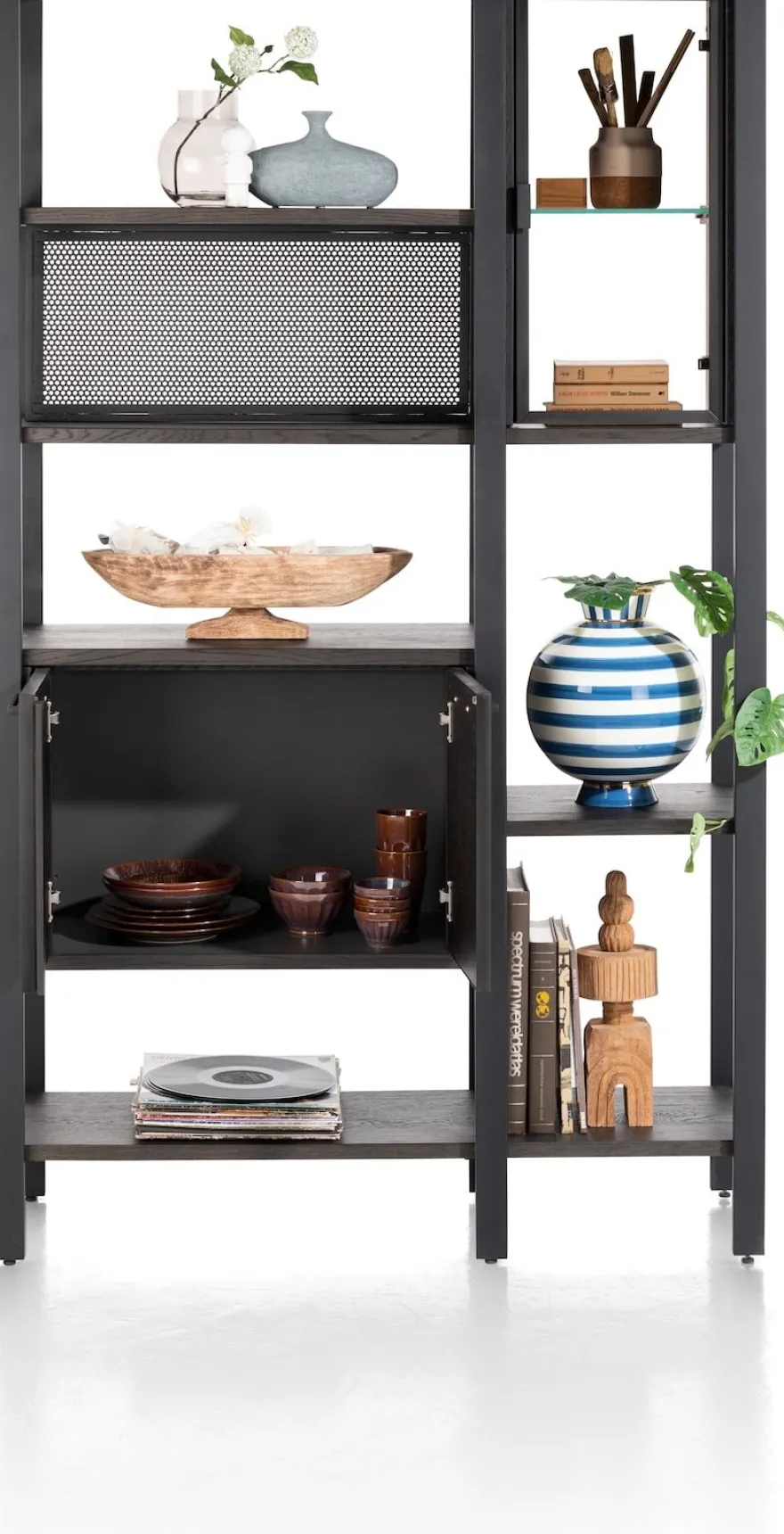 Ridgefield, roomdivider 120 cm - 2-glasdeuren + 4-deuren + 6-niches - Castle antraciet