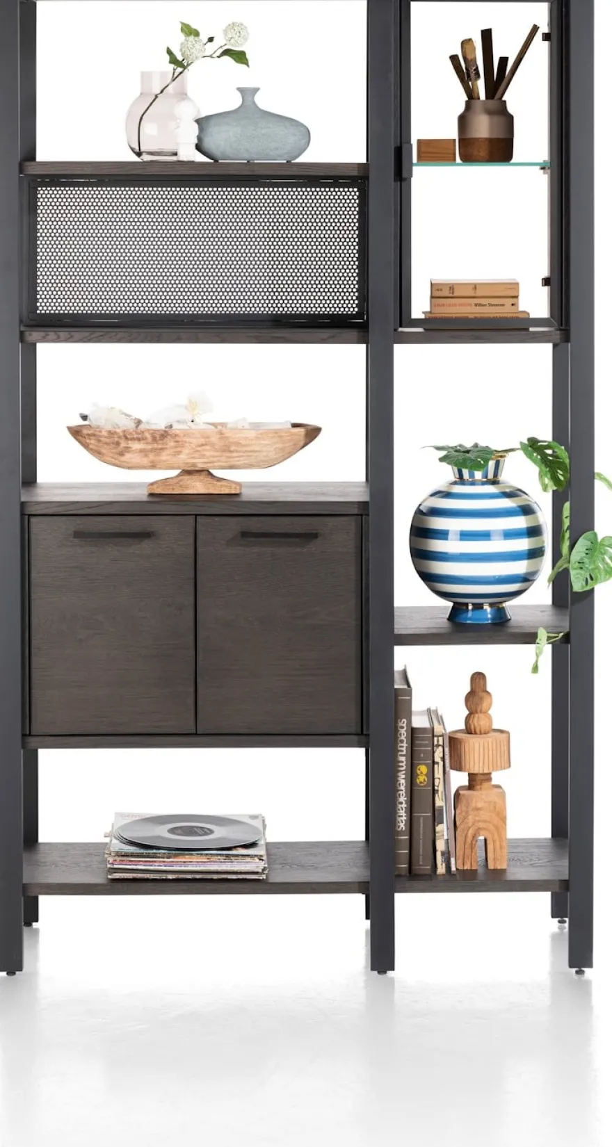 Ridgefield, roomdivider 120 cm - 2-glasdeuren + 4-deuren + 6-niches - Castle antraciet