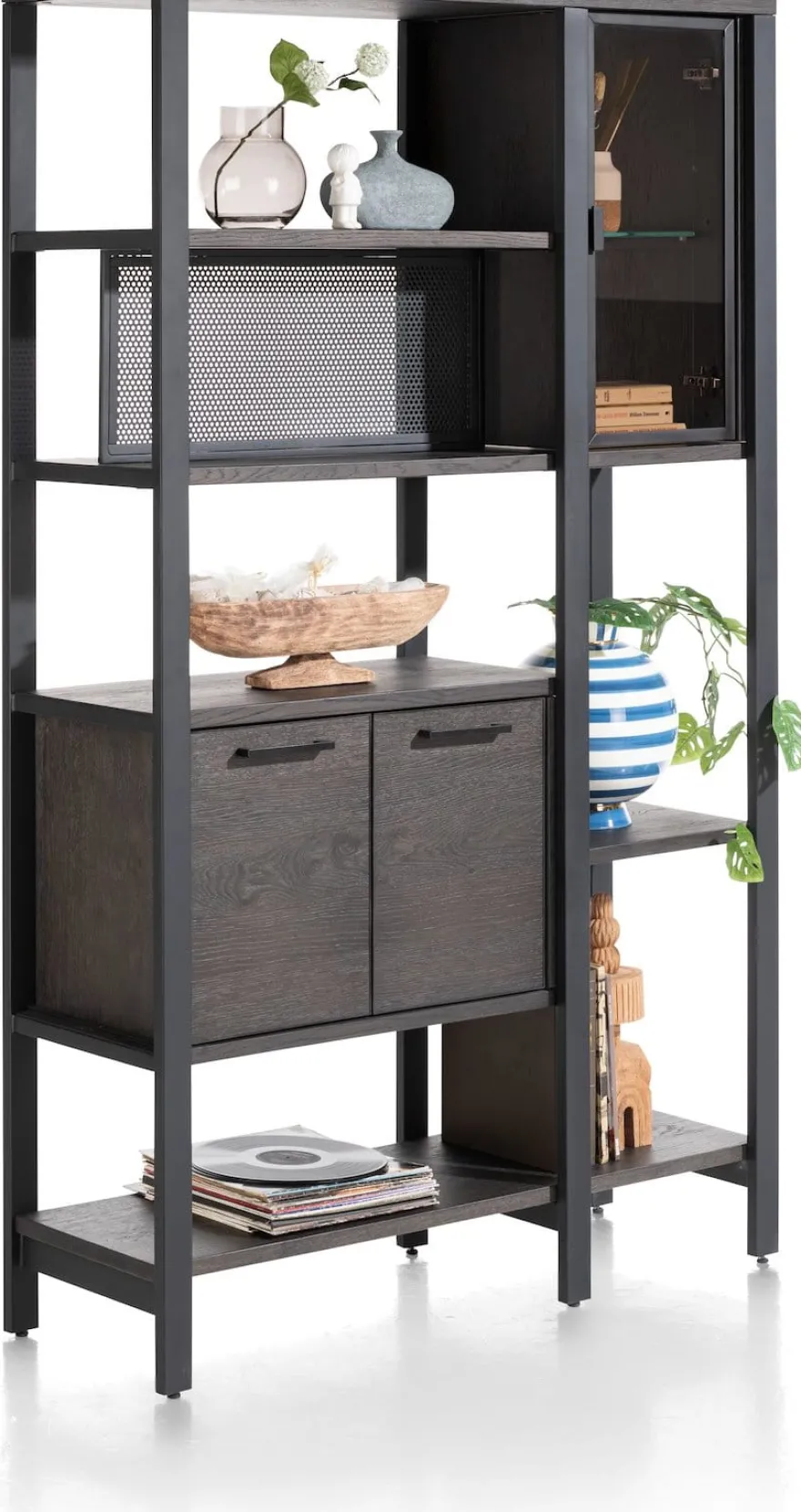 Ridgefield, roomdivider 120 cm - 2-glasdeuren + 4-deuren + 6-niches - Castle antraciet