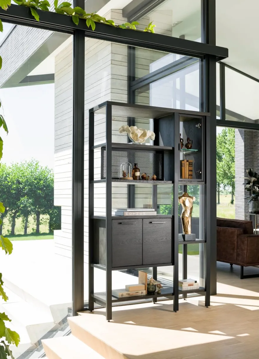 Ridgefield, roomdivider 120 cm - 2-glasdeuren + 4-deuren + 6-niches - Castle antraciet