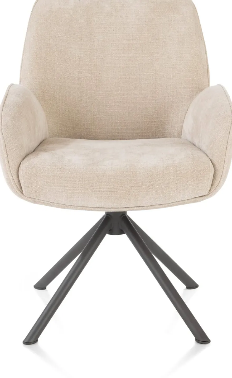 Riley, armstoel 4-poots grafiet frame met relaxsysteem - draaibaar + pocket - stof Cadiz - Creme