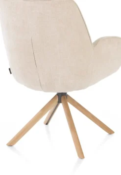 Riley, armstoel 4-poots naturel eiken - draaibaar + pocket - stof Cadiz - Creme