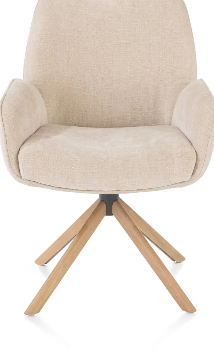 Riley, armstoel 4-poots naturel eiken - draaibaar + pocket - stof Cadiz - Creme