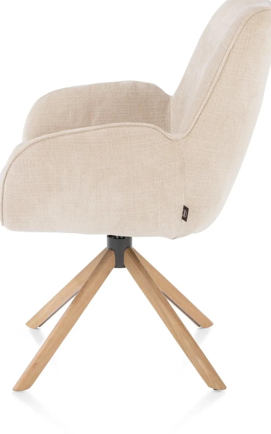 Riley, armstoel 4-poots naturel eiken - draaibaar + pocket - stof Cadiz - Creme