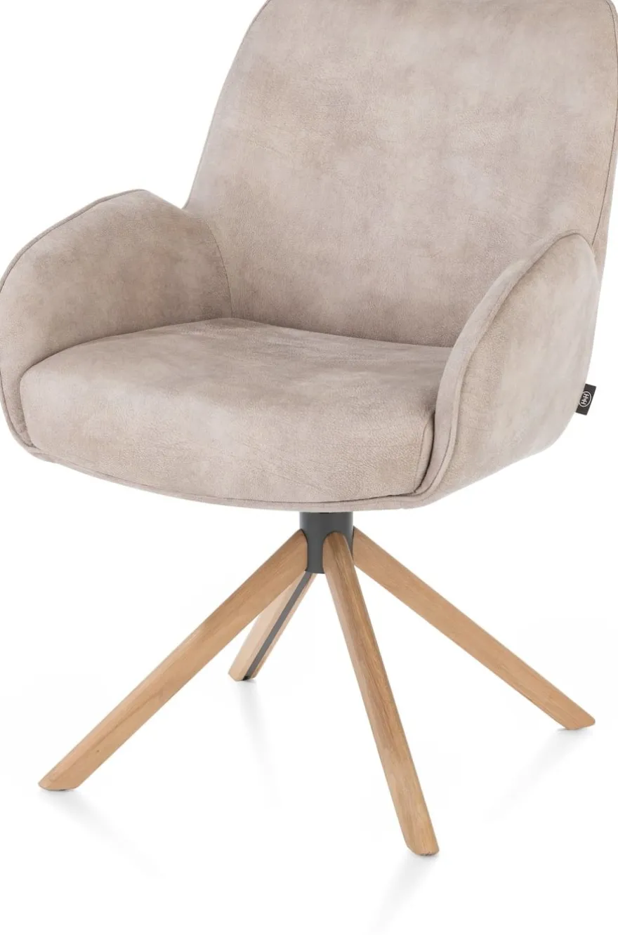Riley, armstoel 4-poots naturel eiken - draaibaar + pocket - stof Taurus - Kiezel