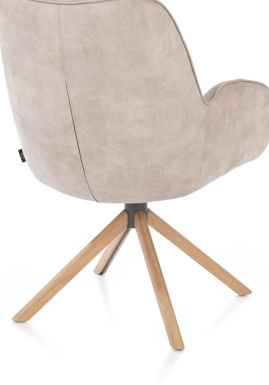Riley, armstoel 4-poots naturel eiken - draaibaar + pocket - stof Taurus - Kiezel