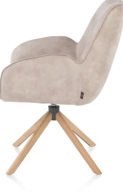 Riley, armstoel 4-poots naturel eiken - draaibaar + pocket - stof Taurus - Kiezel
