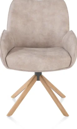 Riley, armstoel 4-poots naturel eiken - draaibaar + pocket - stof Taurus - Kiezel
