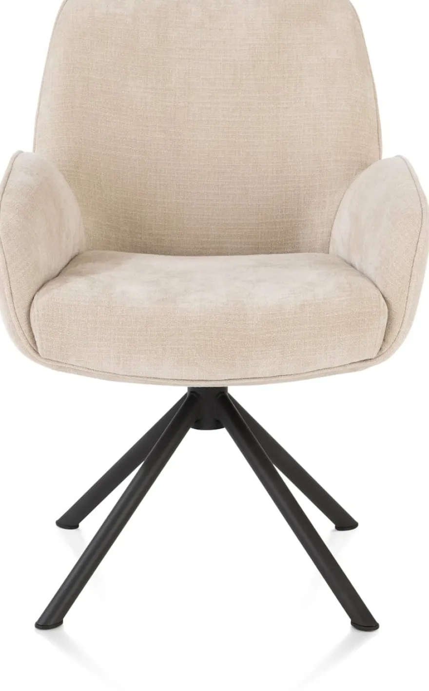 Riley, armstoel 4-poots zwart frame met relaxsysteem - draaibaar + pocket - stof Cadiz - koper - Creme