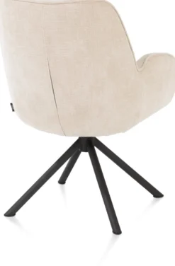 Riley, armstoel 4-poots zwart frame met relaxsysteem - draaibaar + pocket - stof Cadiz - koper - Creme