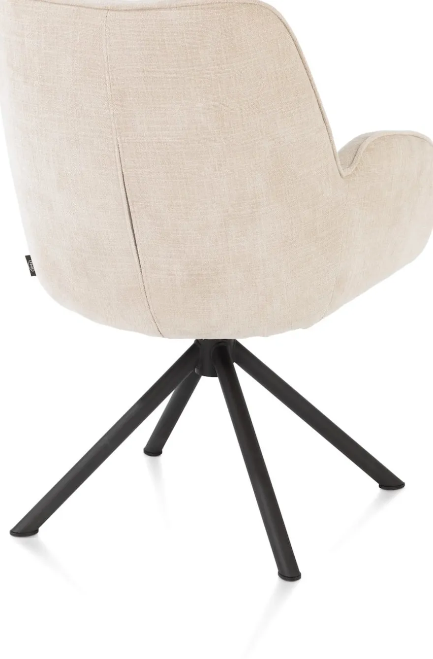 Riley, armstoel 4-poots zwart frame met relaxsysteem - draaibaar + pocket - stof Cadiz - koper - Creme