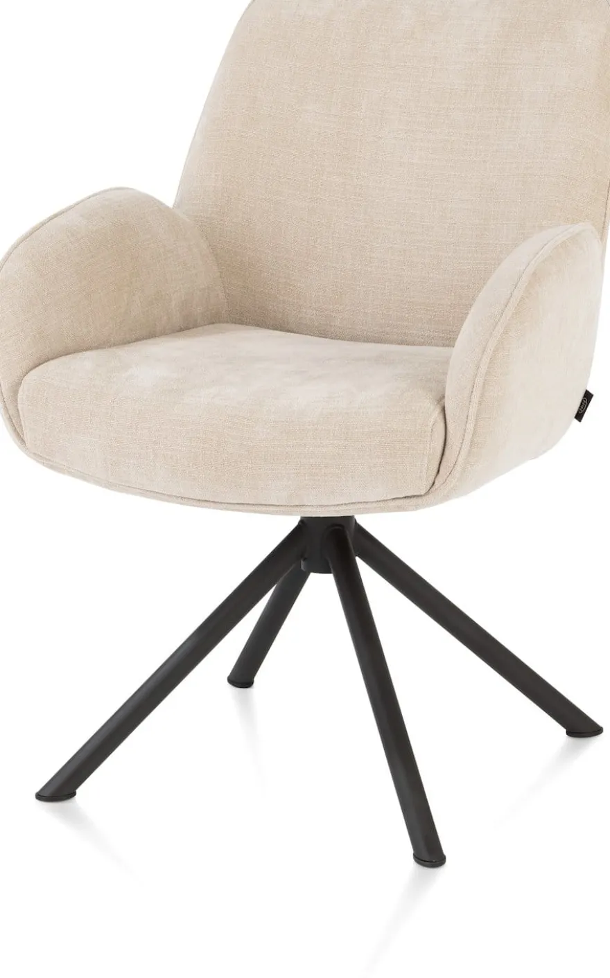 Riley, armstoel 4-poots zwart frame met relaxsysteem - draaibaar + pocket - stof Cadiz - koper - Creme