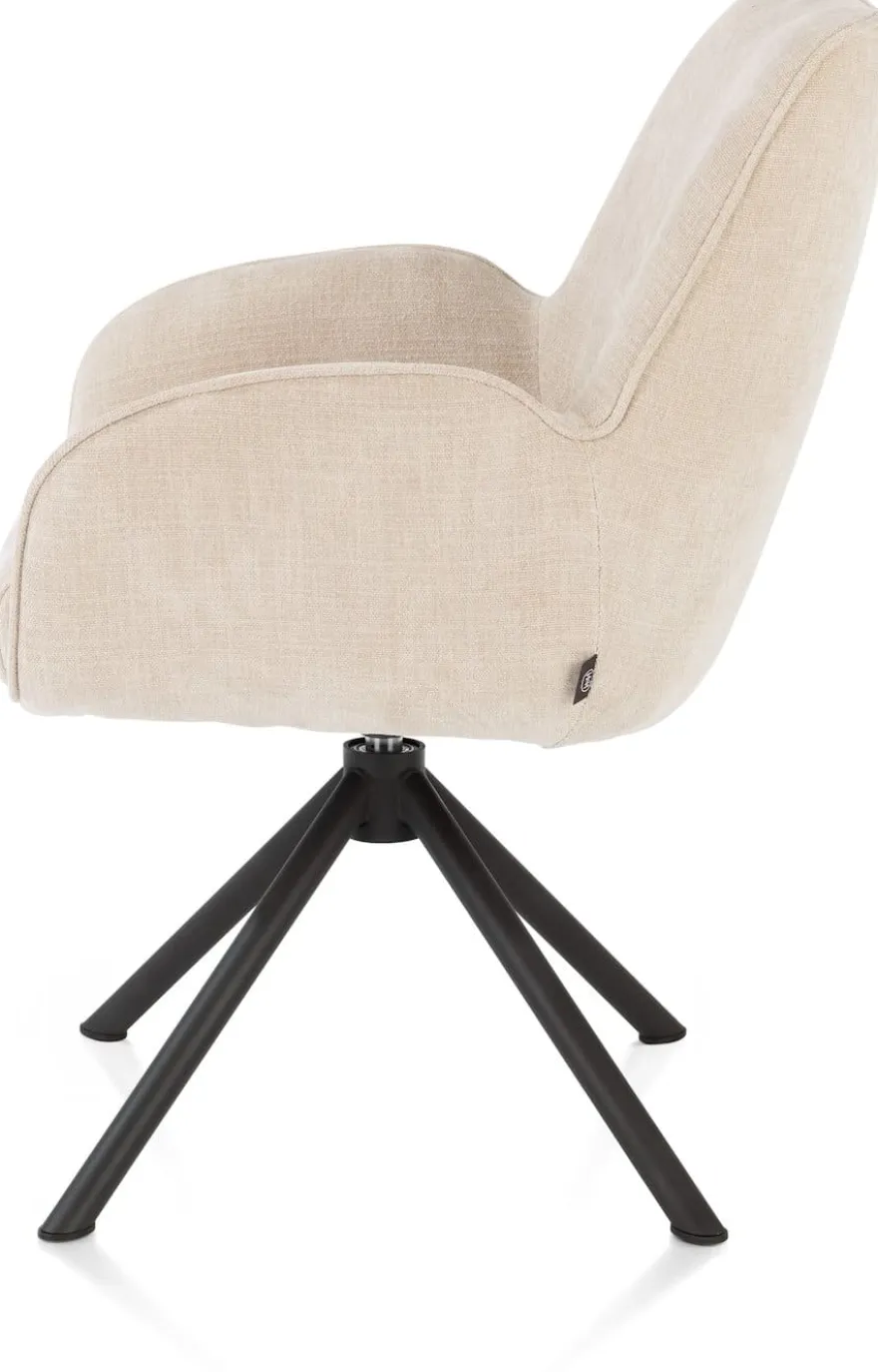 Riley, armstoel 4-poots zwart frame met relaxsysteem - draaibaar + pocket - stof Cadiz - koper - Creme