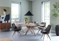Rocco, eetkamerstoel - draaibaar + pocket - graphiet - stof Oregon - beige