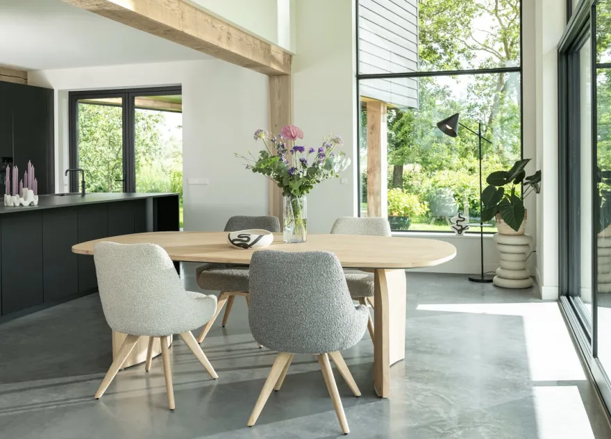 Rocco, eetkamerstoel - draaibaar + pocket - naturel eiken - stof Brioni - Creme