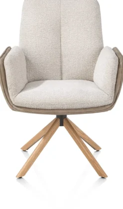 Theros, Armstoel 4-poots naturel eiken - draaibaar - stof oregon/sevilla - beige