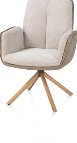 Theros, Armstoel 4-poots naturel eiken - draaibaar - stof oregon/sevilla - beige