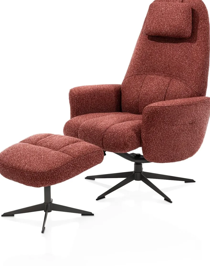 Torino, relaxfauteuil met poef - stof Cloudy - koper
