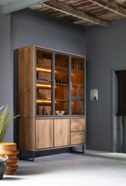 Trapani, buffet 160 cm - 3-glasdeuren + 2-deuren + 2-laden (+ LED)