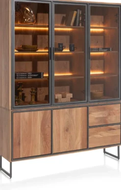 Trapani, buffet 160 cm - 3-glasdeuren + 2-deuren + 2-laden (+ LED)
