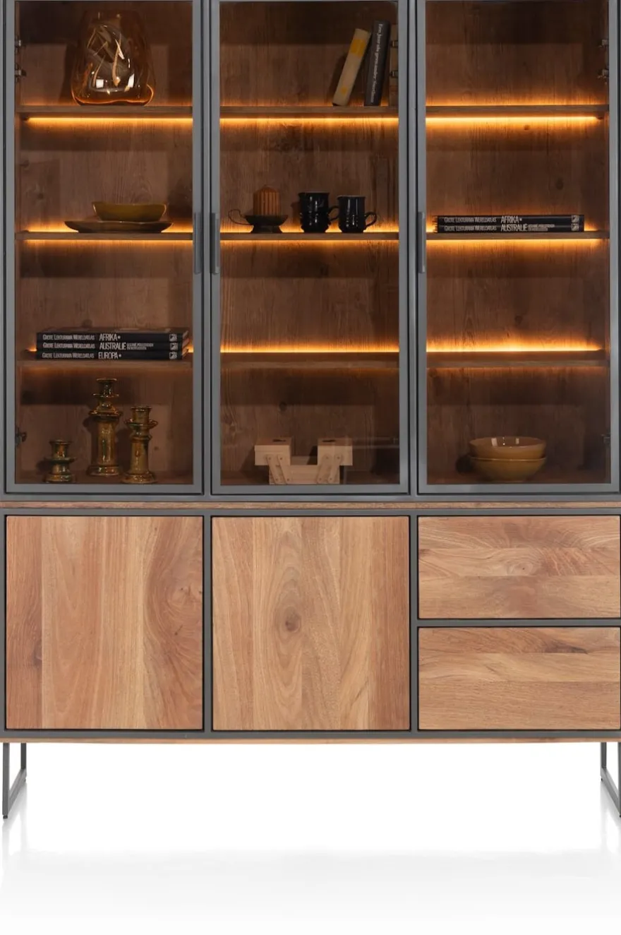 Trapani, buffet 160 cm - 3-glasdeuren + 2-deuren + 2-laden (+ LED)