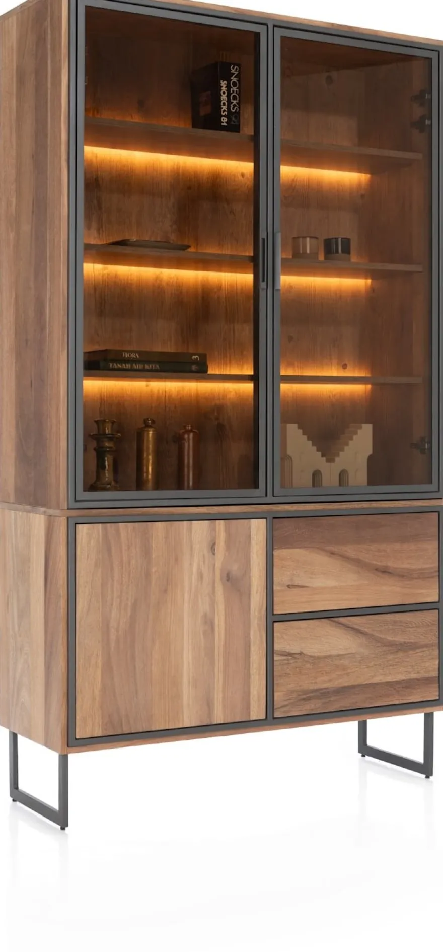 Trapani, buffet 120 cm - 2-glasdeuren + 1-deur + 2-laden (+ LED)