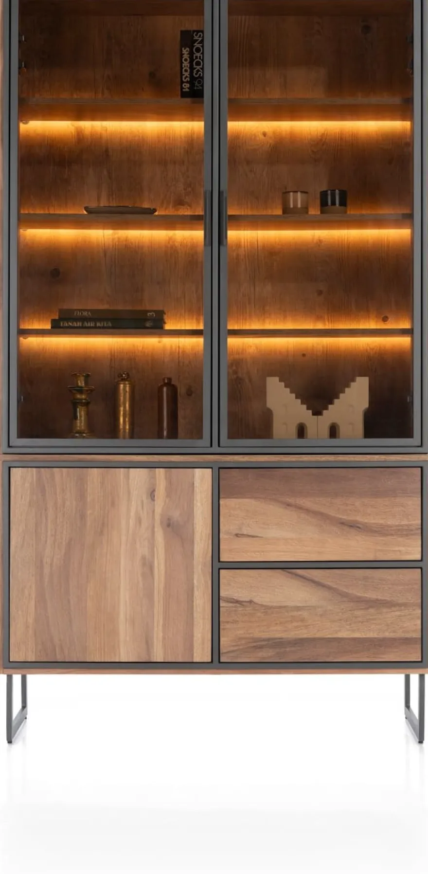 Trapani, buffet 120 cm - 2-glasdeuren + 1-deur + 2-laden (+ LED)