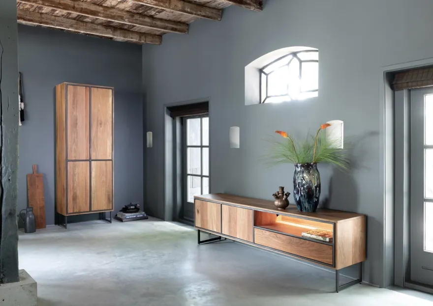 Trapani, lowboard 200 cm - 2-deuren + 1-lade + 1-niche (+ LED)