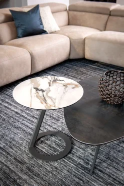 Vegas, salontafel rond 50 cm - keramiek op glas - Antraciet