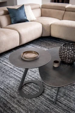 Vegas, salontafel rond 50 cm - keramiek op glas - Antraciet