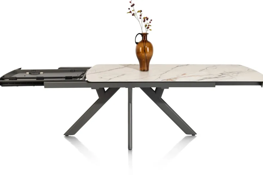Vegas, uitschuiftafel 200 (+ 80) x 100 cm - keramiek op glas - wit