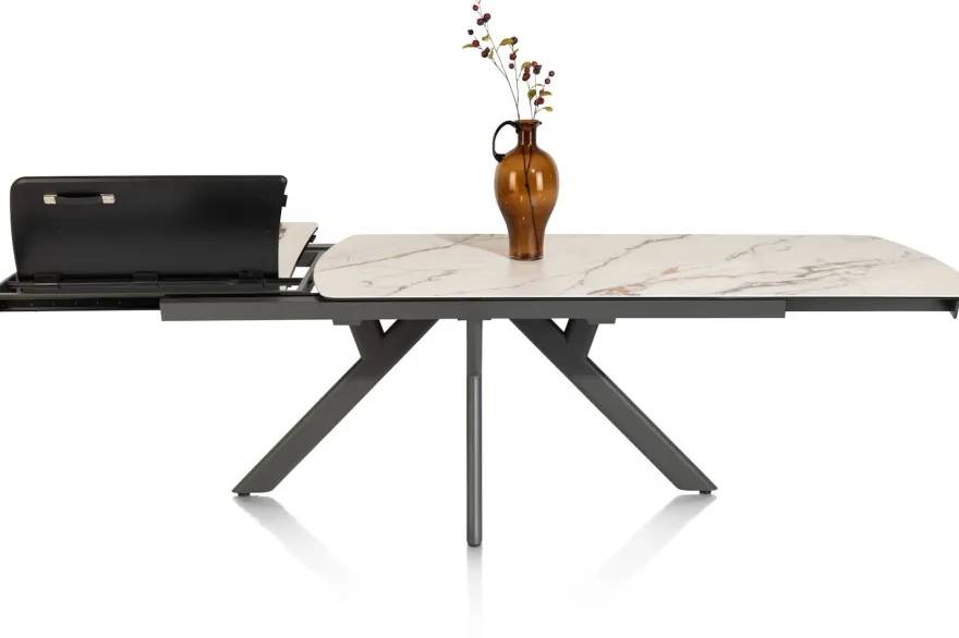 Vegas, uitschuiftafel 200 (+ 80) x 100 cm - keramiek op glas - wit