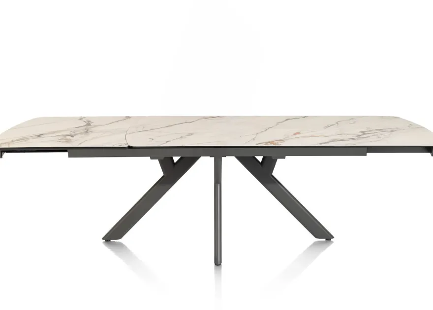 Vegas, uitschuiftafel 200 (+ 80) x 100 cm - keramiek op glas - wit