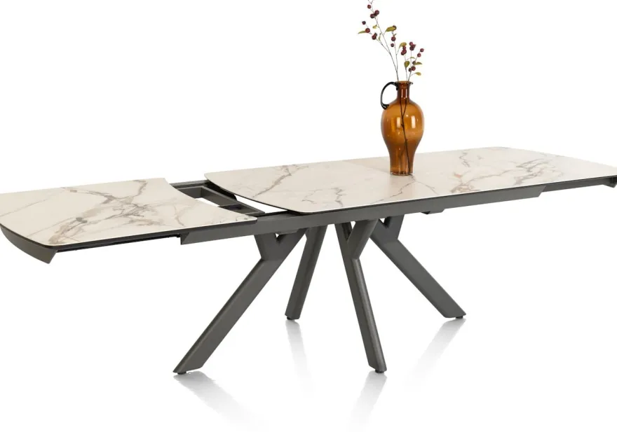 Vegas, uitschuiftafel 170 (+ 60) x 100 cm - keramiek op glas - wit