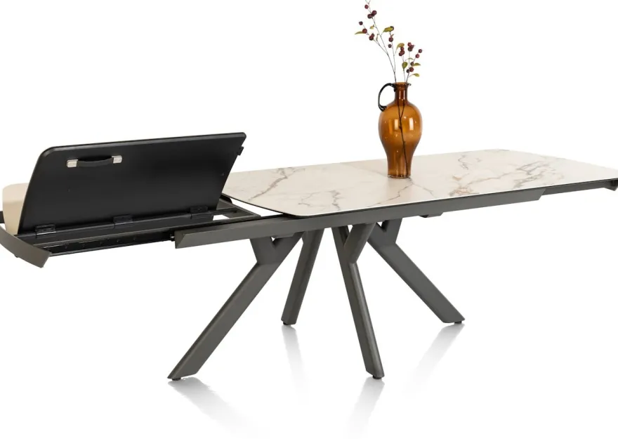 Vegas, uitschuiftafel 170 (+ 60) x 100 cm - keramiek op glas - wit