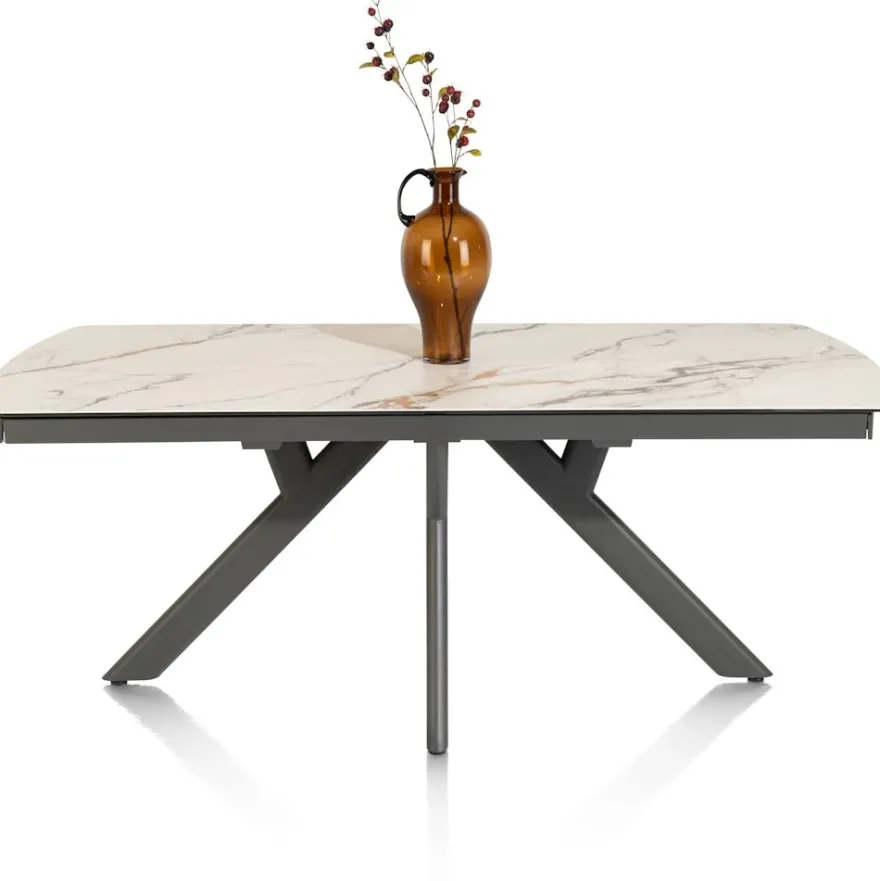 Vegas, uitschuiftafel 170 (+ 60) x 100 cm - keramiek op glas - wit