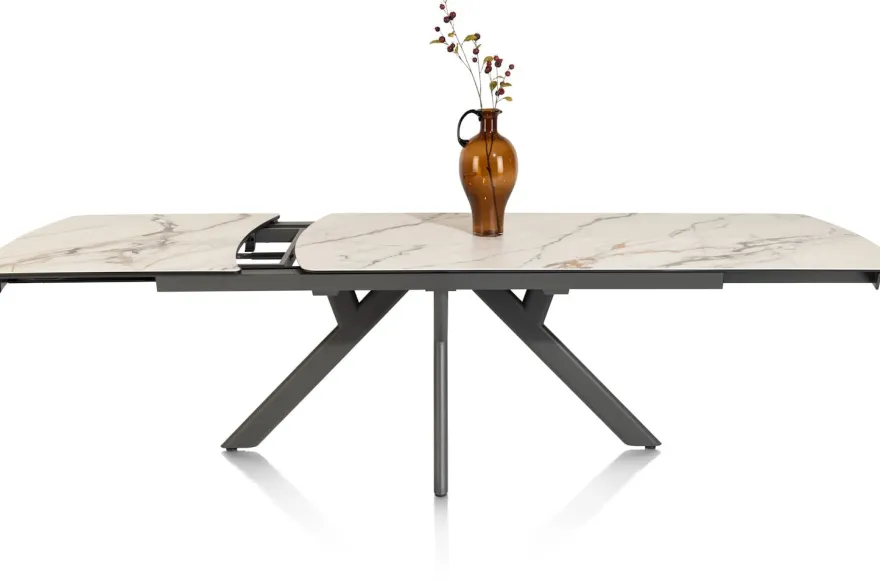 Vegas, uitschuiftafel 170 (+ 60) x 100 cm - keramiek op glas - wit