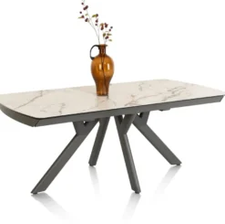 Vegas, uitschuiftafel 170 (+ 60) x 100 cm - keramiek op glas - wit