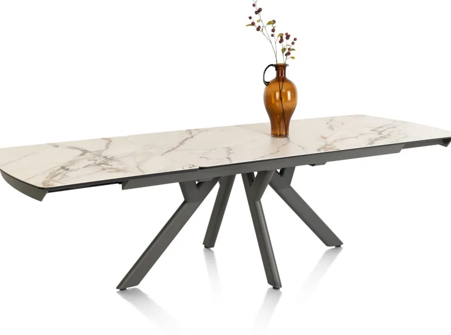 Vegas, uitschuiftafel 170 (+ 60) x 100 cm - keramiek op glas - wit